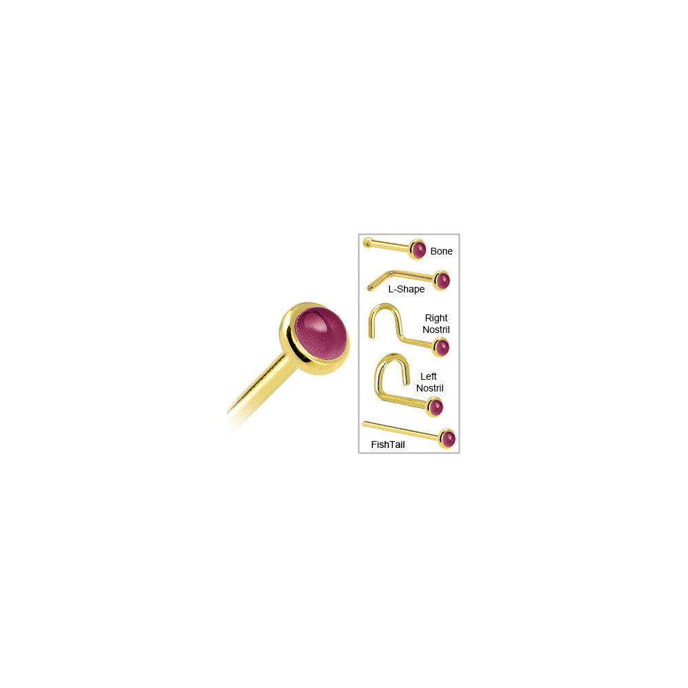 Solid 14K Yellow Gold 2mm Genuine Raspberry Rhodolite Garnet Nose Ring