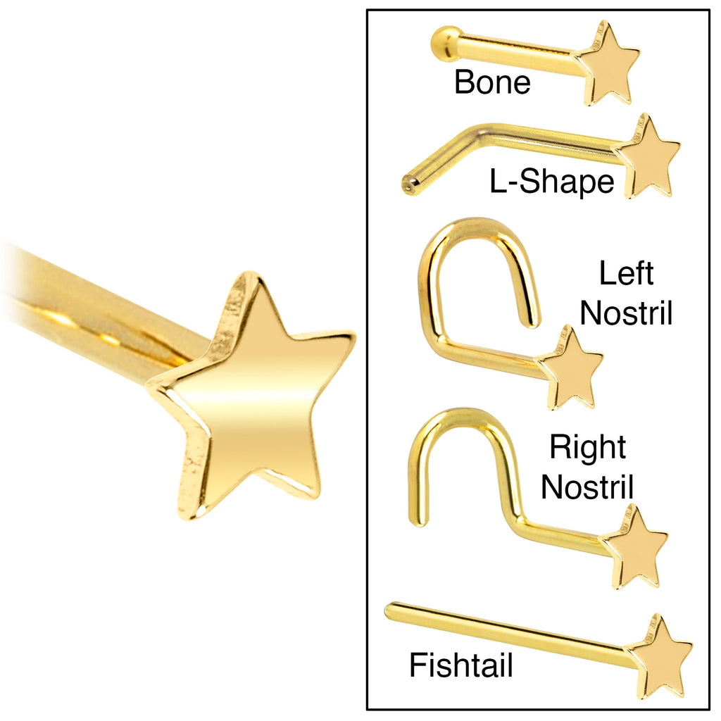 Solid 14K Yellow Gold Star Nose Ring