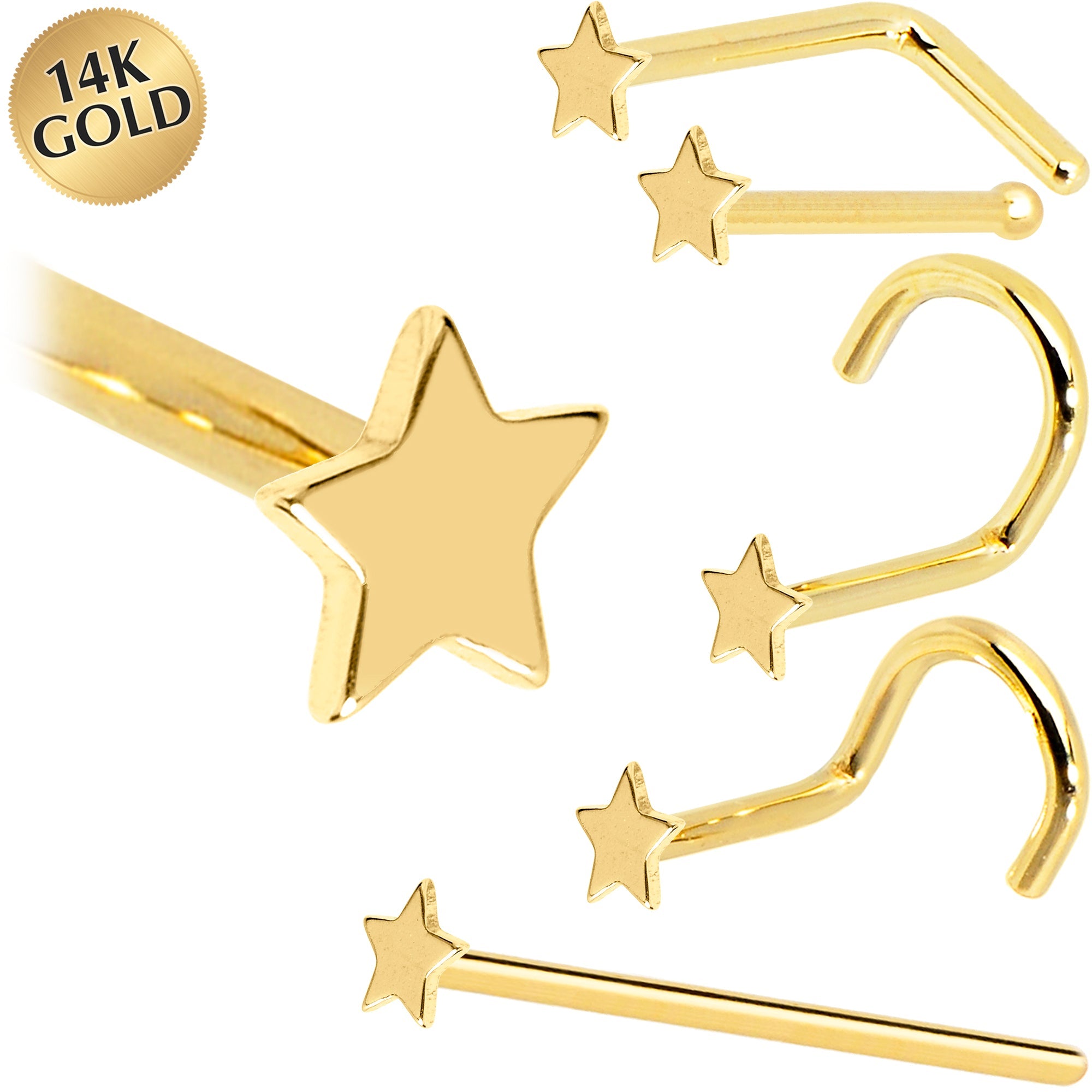 Solid 14K Yellow Gold Star Nose Ring
