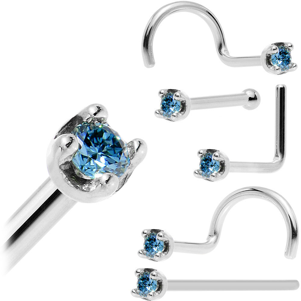 Solid 18K White Gold 1.5mm Genuine Blue Diamond Nose Ring