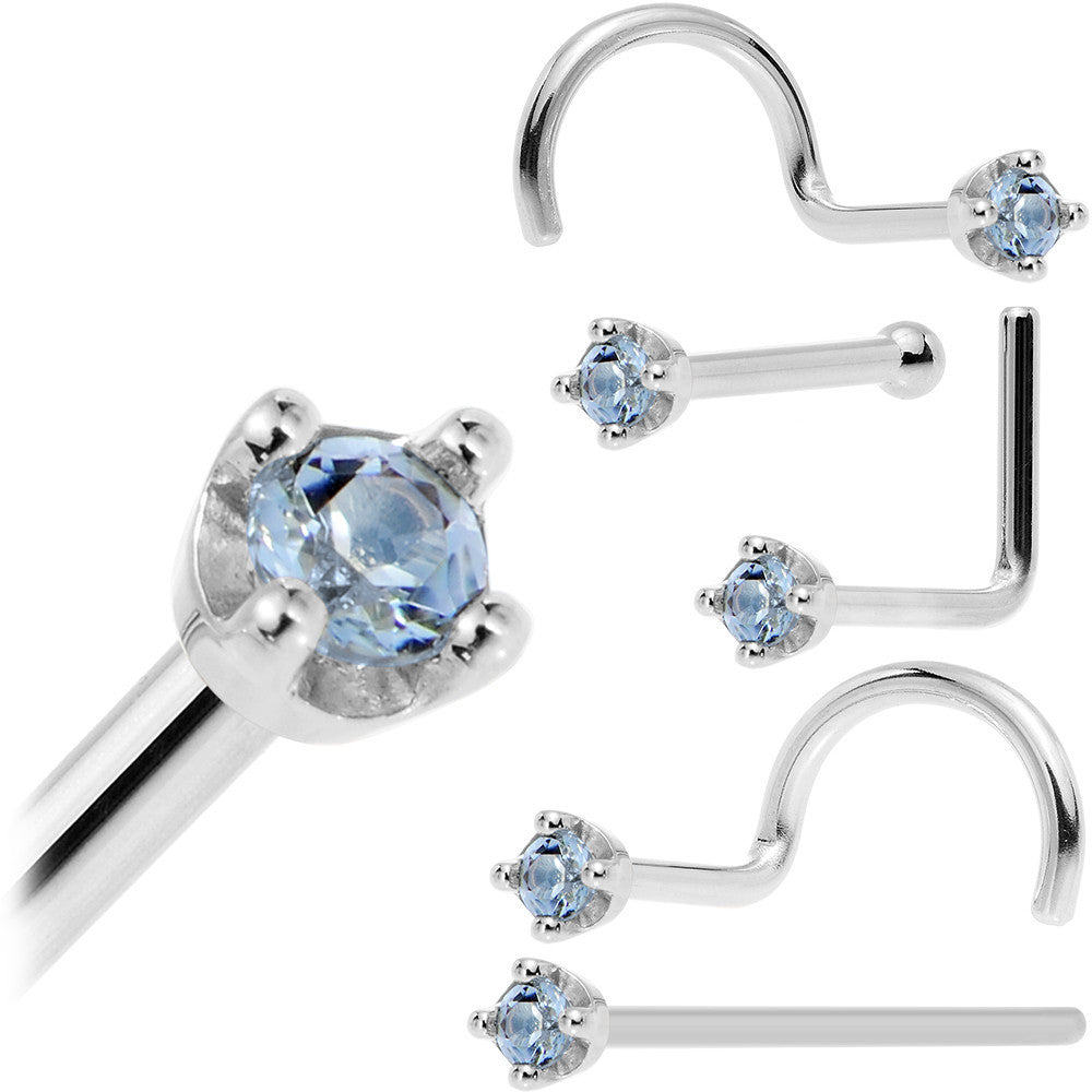 Solid 18K White Gold 1.5mm Genuine Topaz Nose Ring