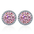 S925 Sakura Pink Moissanite Halo Stud Earrings, Sterling Silver D-Grade VVS Round-Cut Certificated Moissanite Jewelry for Men & Women, Simple & Stylish Gift for Wedding, Birthday, Anniversary