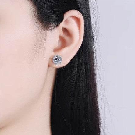 S925 Sakura Pink Moissanite Halo Stud Earrings, Sterling Silver D-Grade VVS Round-Cut Certificated Moissanite Jewelry for Men & Women, Simple & Stylish Gift for Wedding, Birthday, Anniversary
