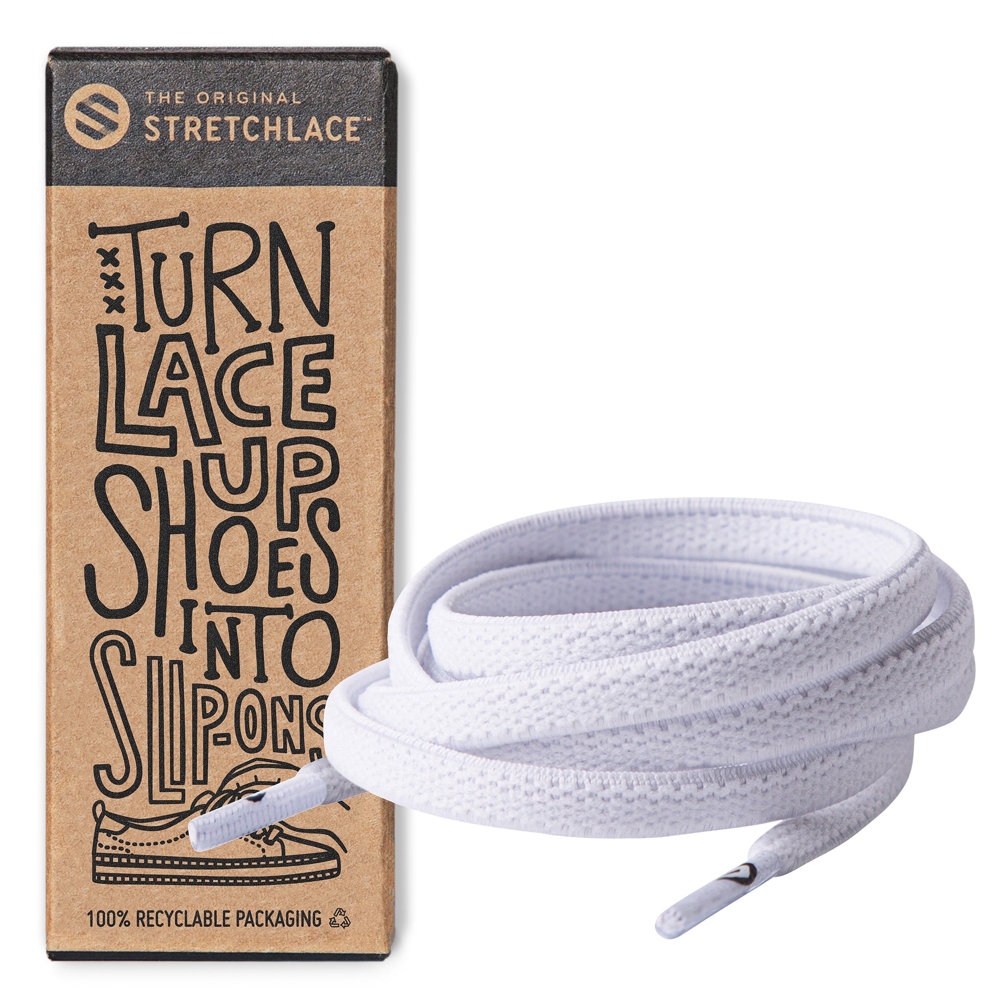 White Flat Elastic Stretch Shoe Laces