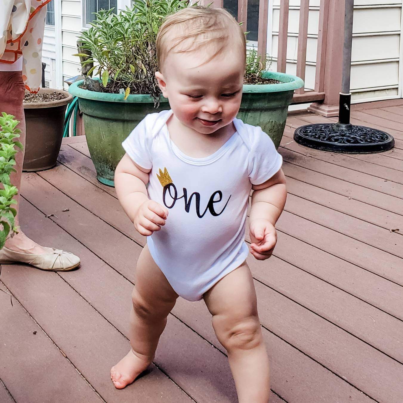 ONE Year Old Short Sleeve Baby Bodysuit