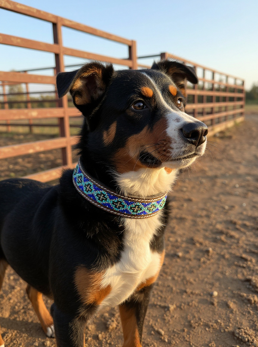 Epic Padded Leather Dog Collar with Beaded Design P