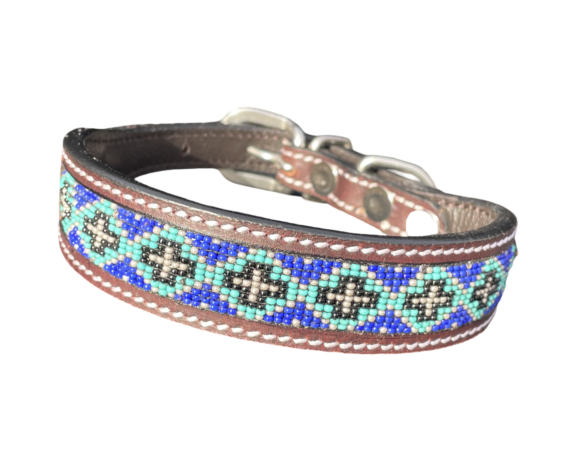 Epic Padded Leather Dog Collar with Beaded Design P