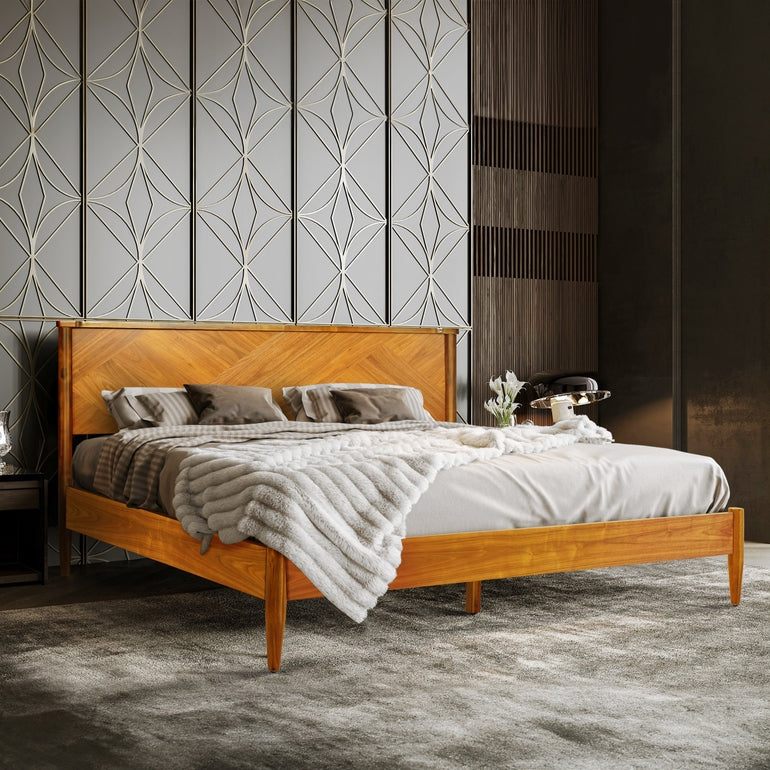 Panthera Solid Wood Bed Frame With Headboard