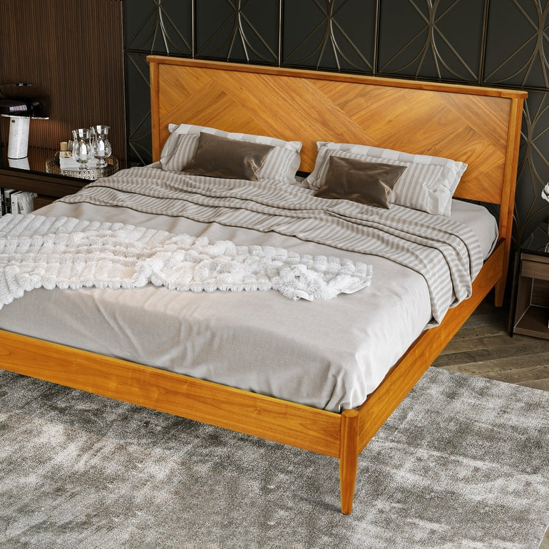 Panthera Solid Wood Bed Frame With Headboard