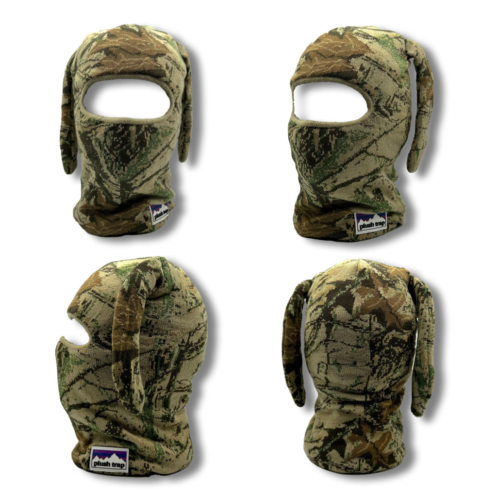 Camo BunSki Balaclava – Snow & Woods Camo Bunny Ear Ski Mask for Hunting, Winter Sports & Outdoor Activities