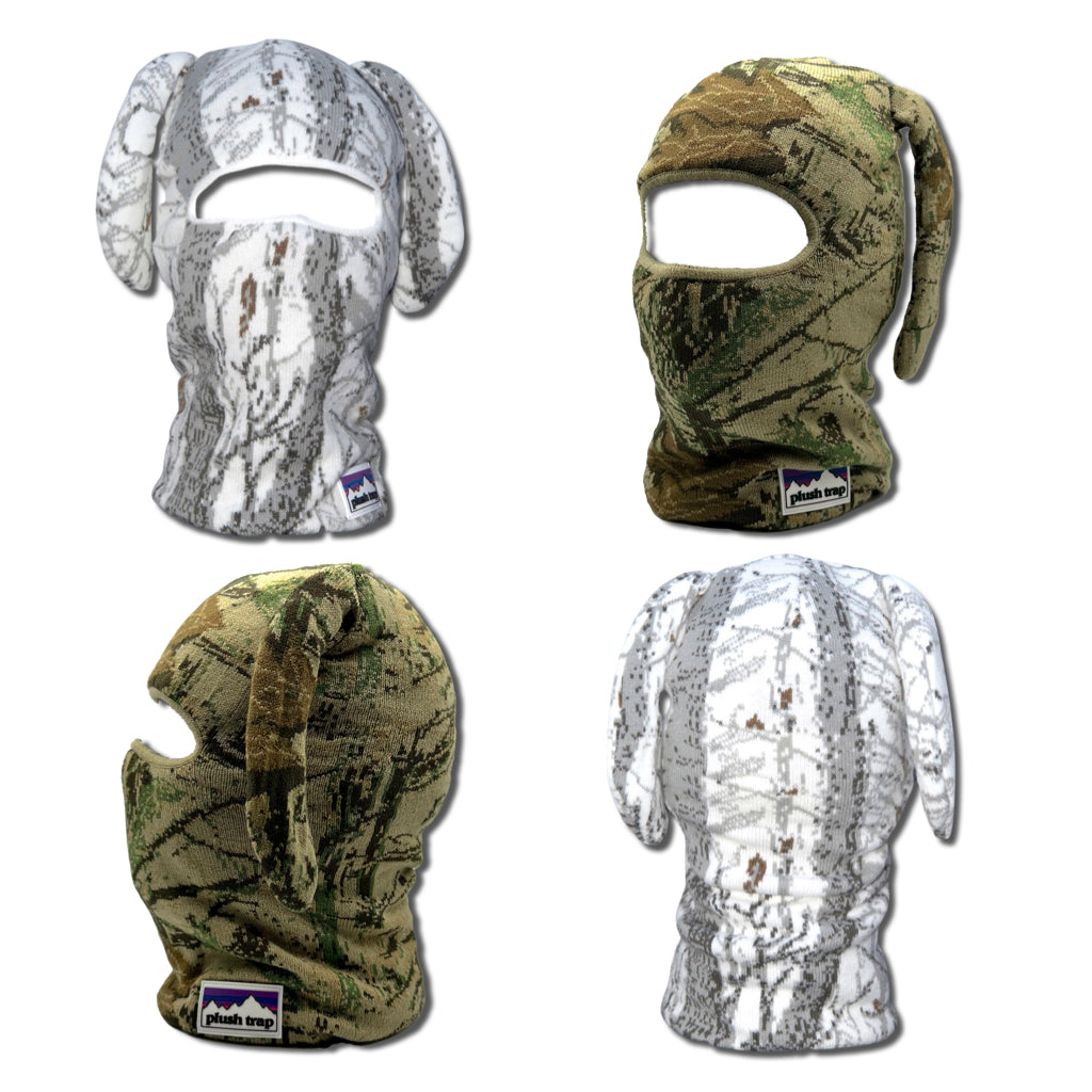 Camo BunSki Balaclava – Snow & Woods Camo Bunny Ear Ski Mask for Hunting, Winter Sports & Outdoor Activities