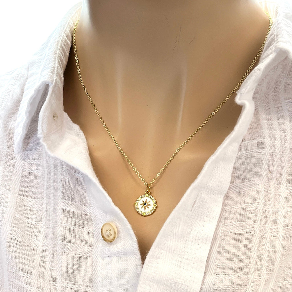 North Star Necklace Gold Coin Celestial Star Pendant Dainty Jewelry