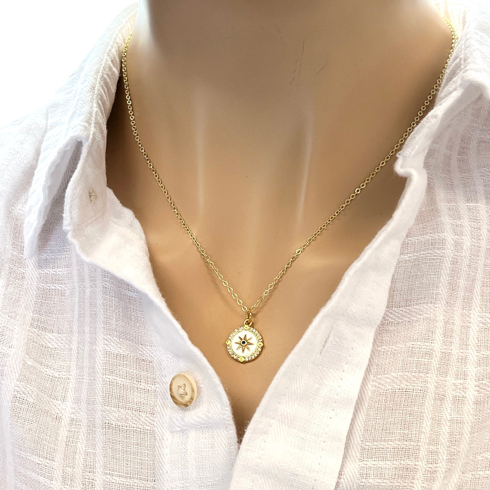 North Star Necklace Gold Coin Celestial Star Pendant Dainty Jewelry