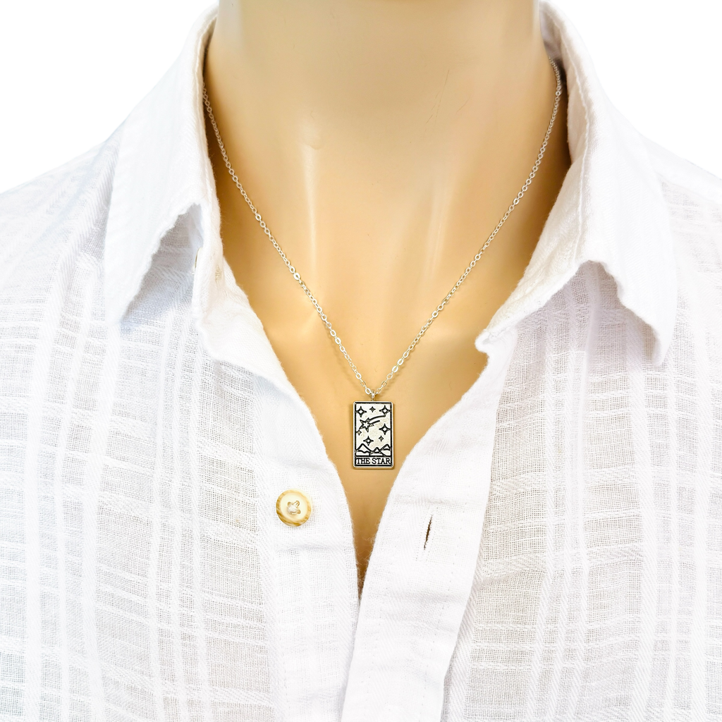 Vintage Tarot Card Necklace Silver Mystic Sun Moon Star Fortune Pendant