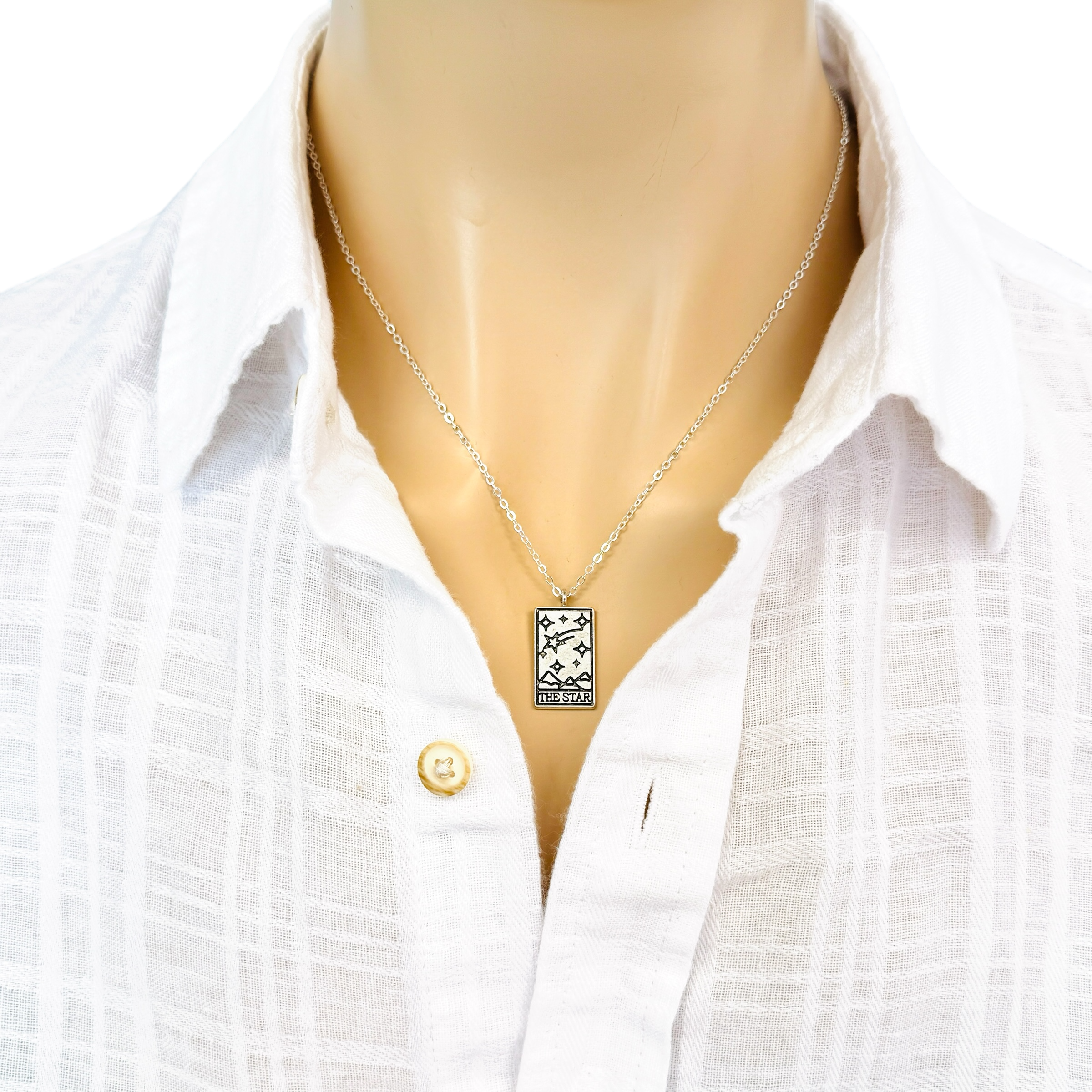 Vintage Tarot Card Necklace Silver Mystic Sun Moon Star Fortune Pendant