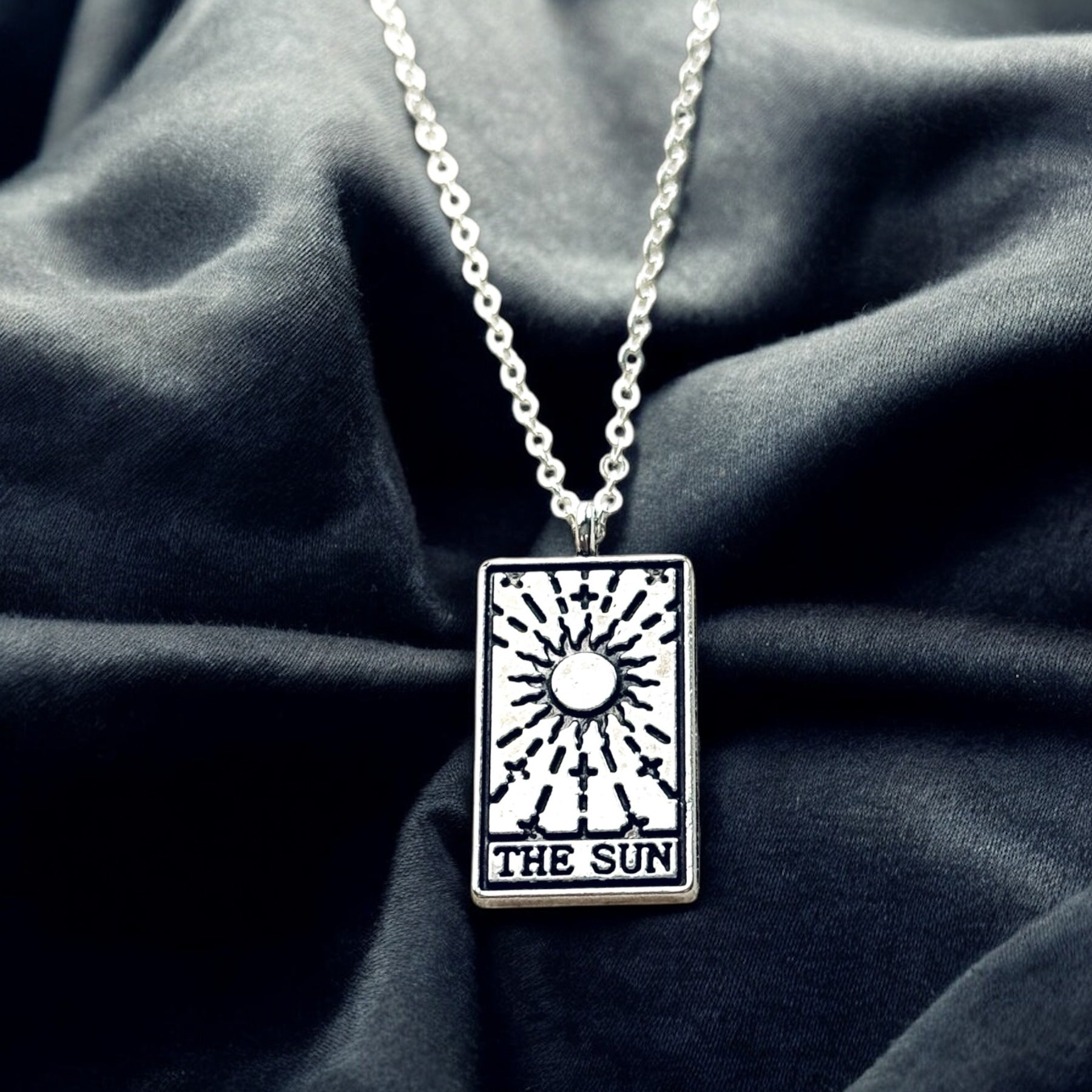 Vintage Tarot Card Necklace Silver Mystic Sun Moon Star Fortune Pendant