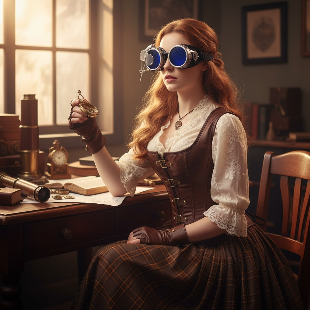 Handmade Steampunk Silver Goggles with Loupes - blue, red, green, clear, purple, black lenses