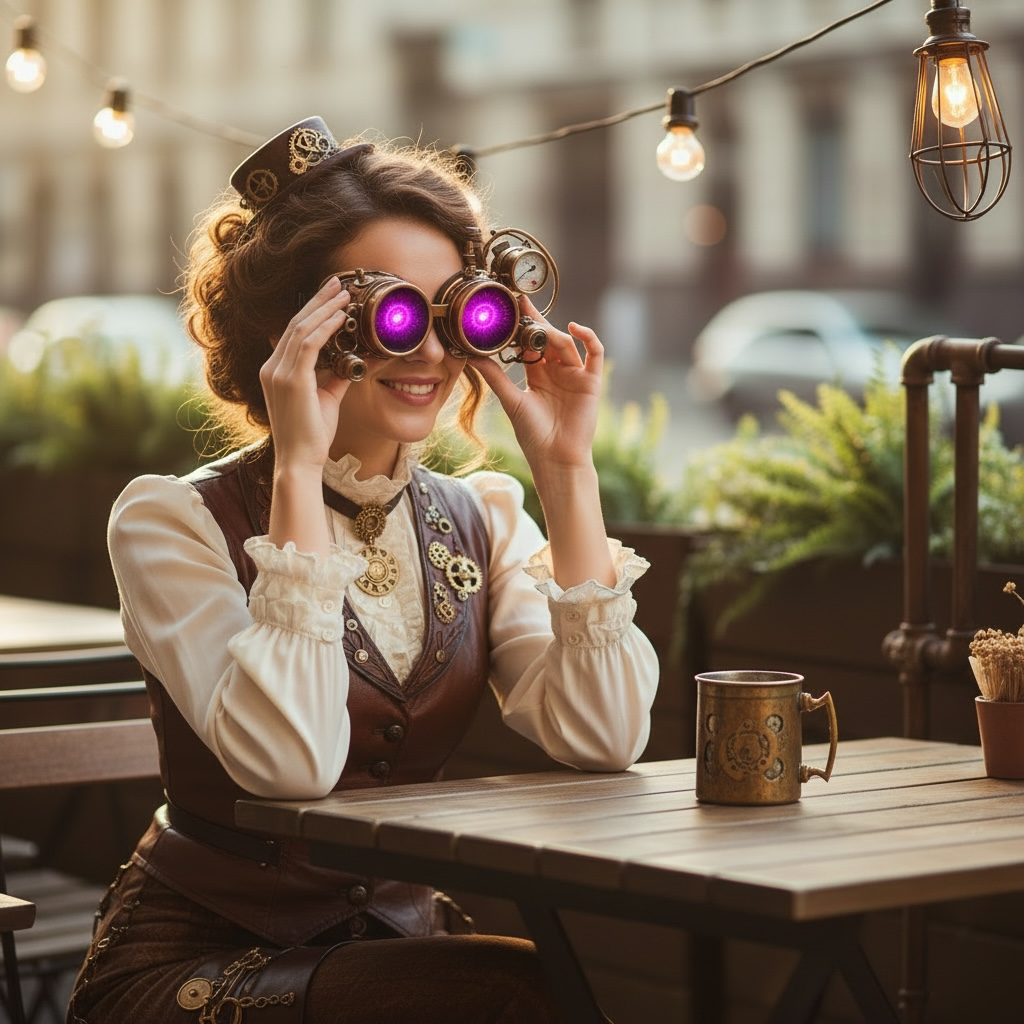 Steampunk Aviator Goggles Spiral Diffraction Lenses - pink, orange, lime green, clear lenses