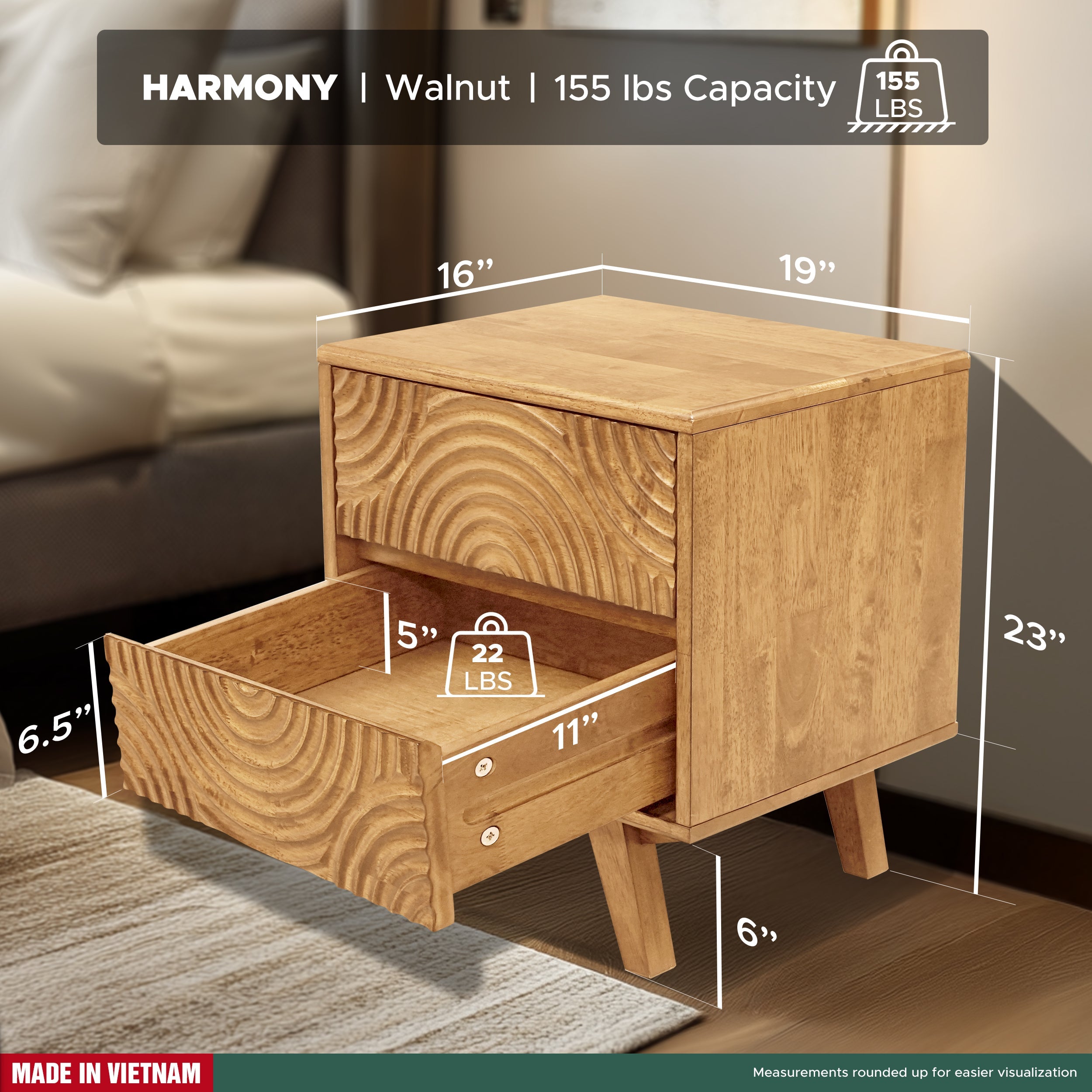 Harmony Solid Wood Nightstand