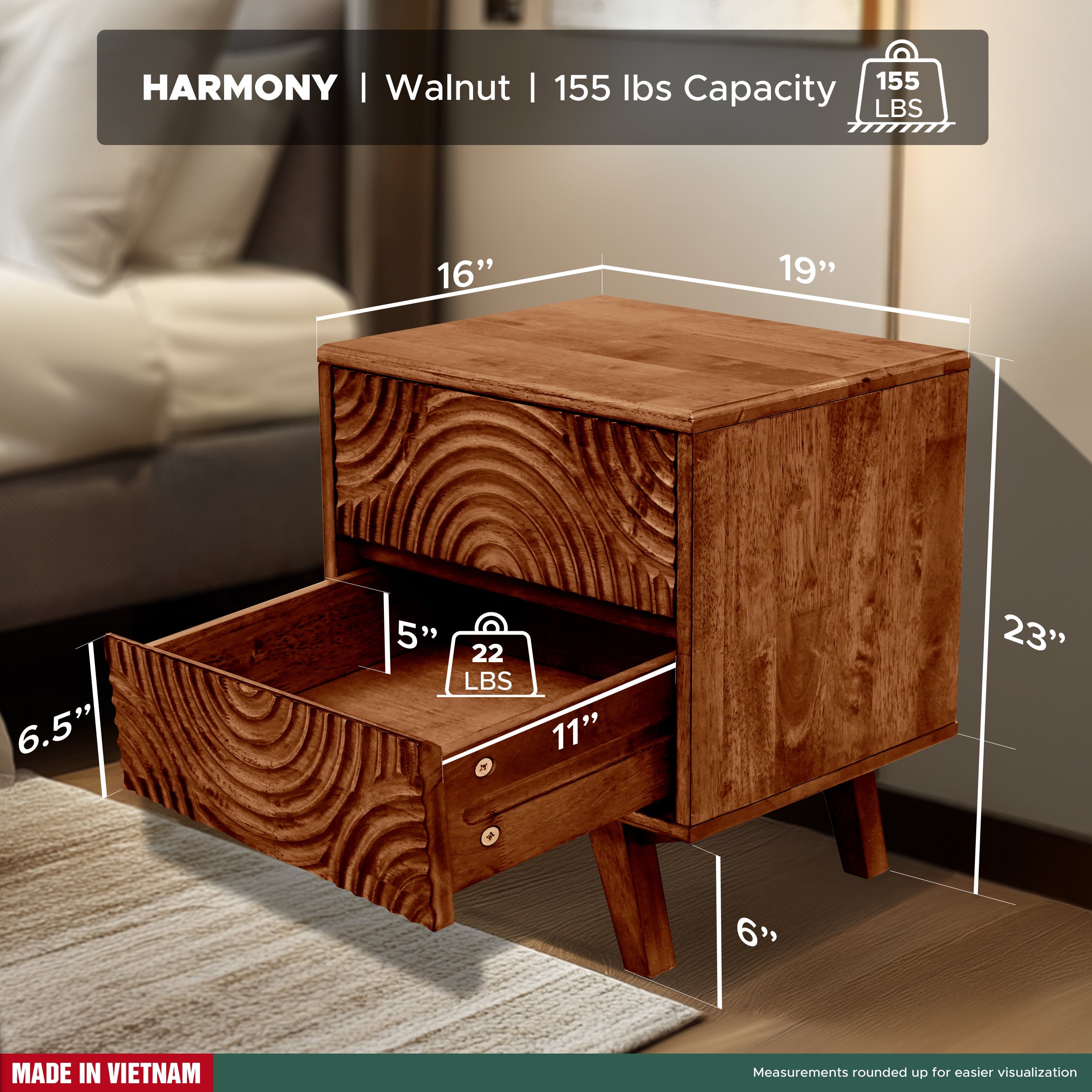 Harmony Solid Wood Nightstand