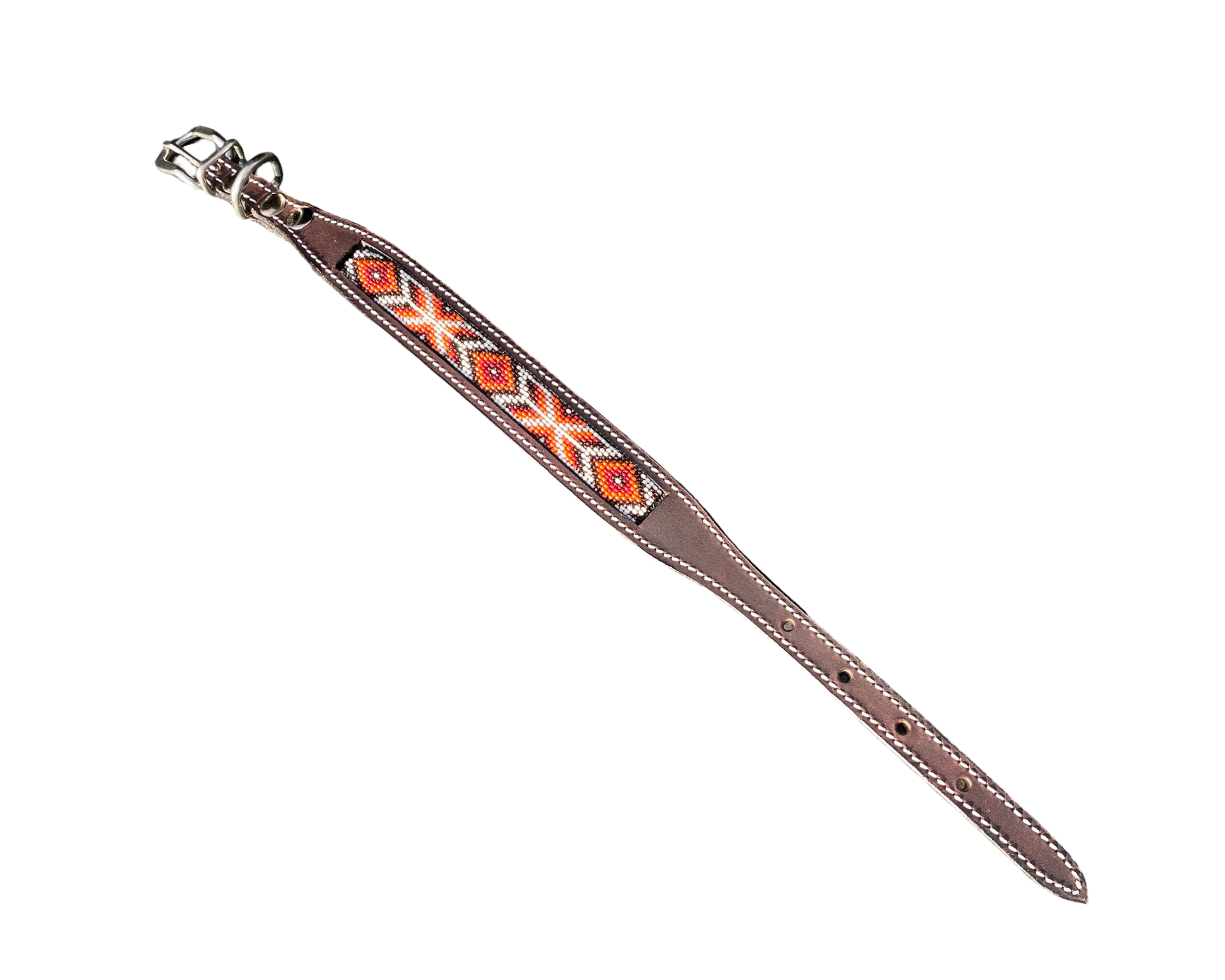 Epic Padded Leather Dog Collar with Beaded Design Q