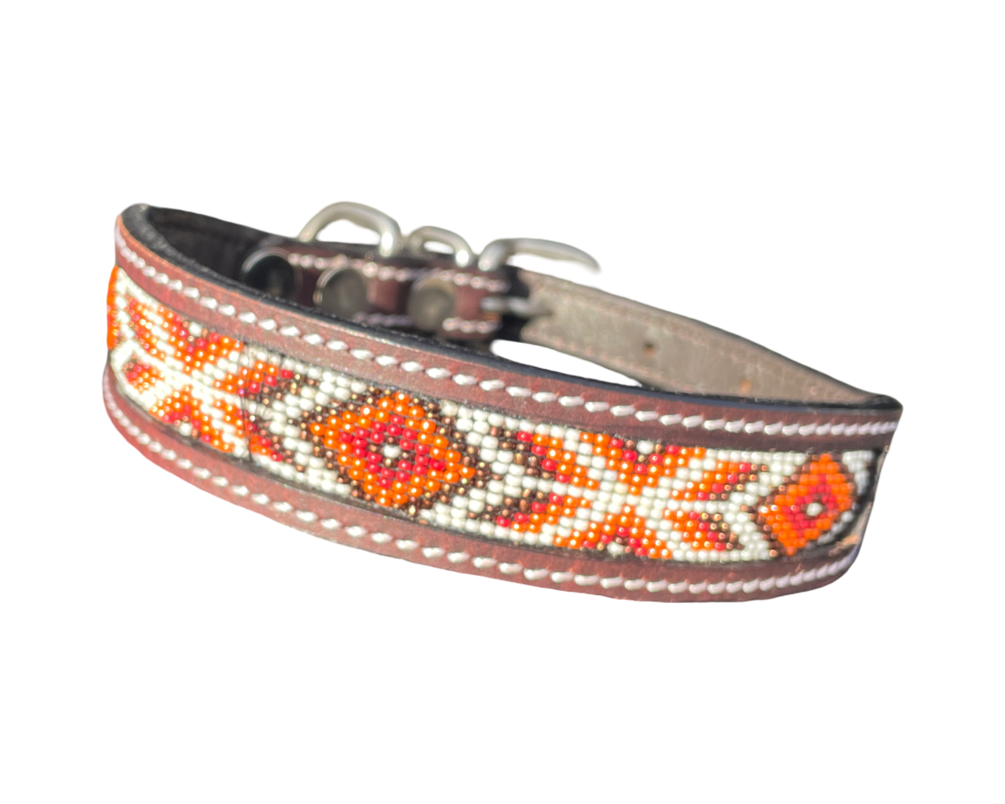 Epic Padded Leather Dog Collar with Beaded Design Q
