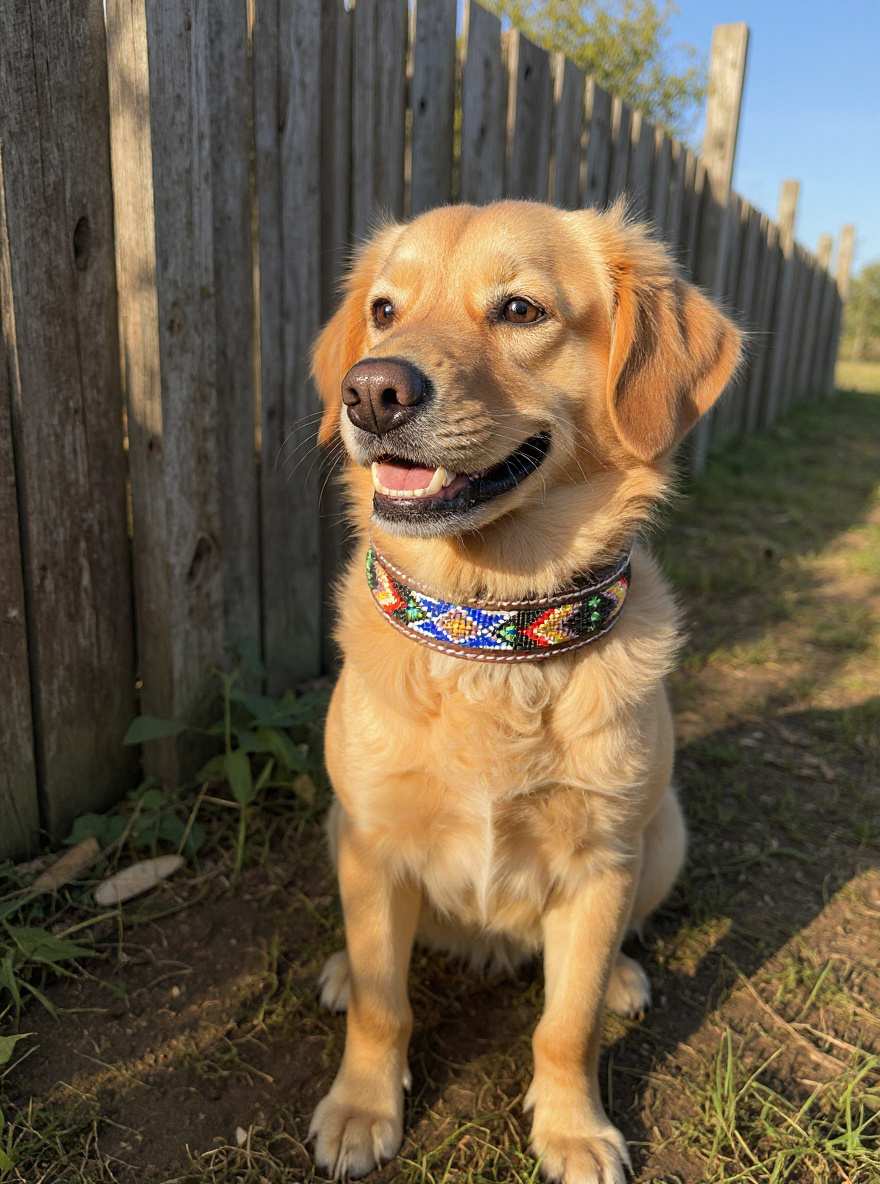 Epic Padded Leather Dog Collar with Beaded Design R