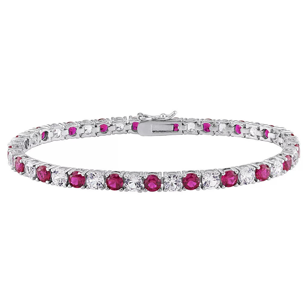 6CTW Lab-Created Ruby & White Sapphire Tennis Bracelet in 14K Gold Overlay – 7.25”