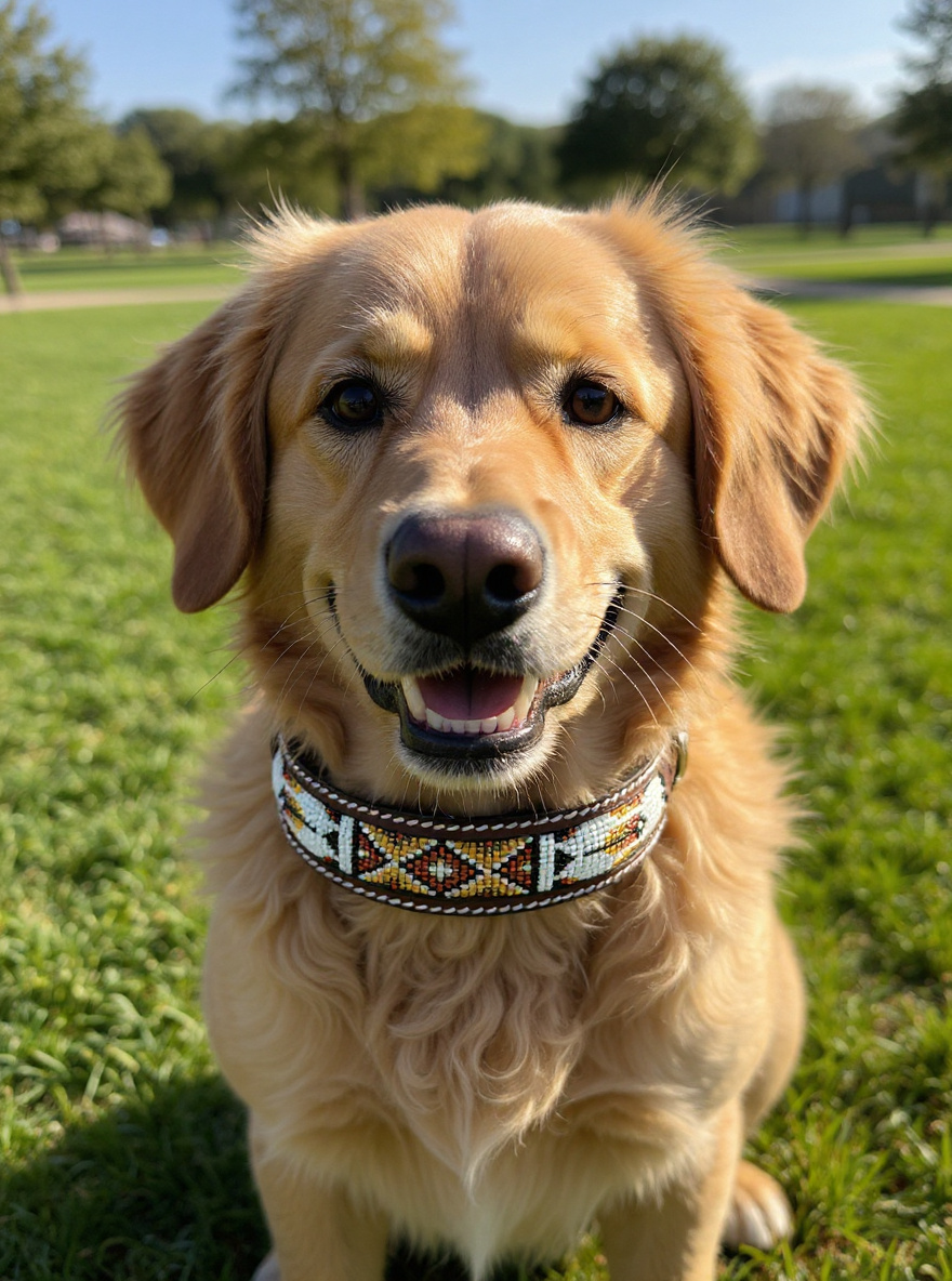 Epic Padded Leather Dog Collar with Beaded Design S