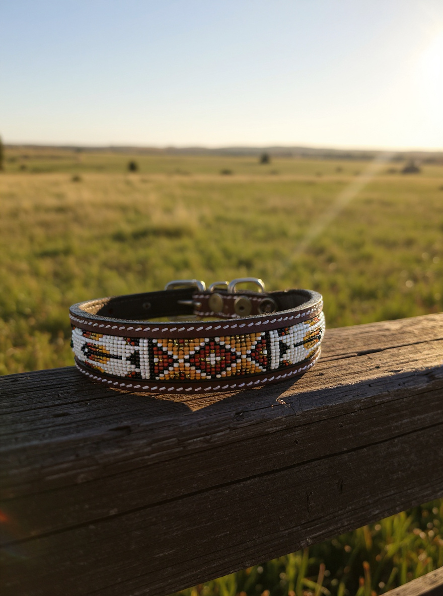 Epic Padded Leather Dog Collar with Beaded Design S