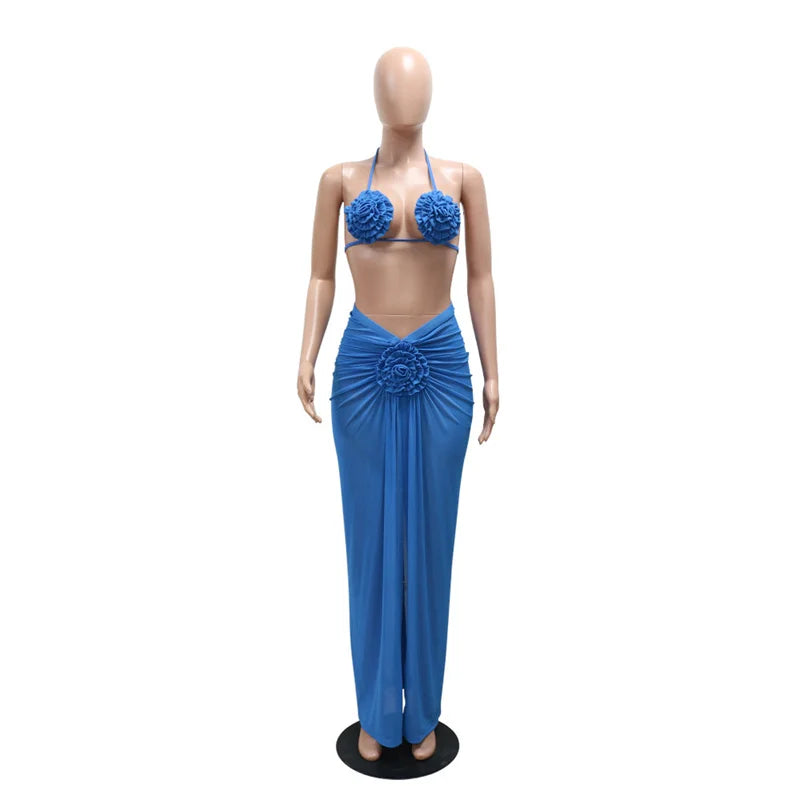 Flower pop three piece swimsuit