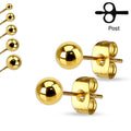 Gold IP 316L Stainless Steel Ball Stud Earrings 3mm to 7mm Sizes