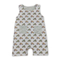 Sleeveless tractor stripe pocket baby boy romper
