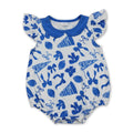 Flutter sleeves football blue bow baby girls team romper