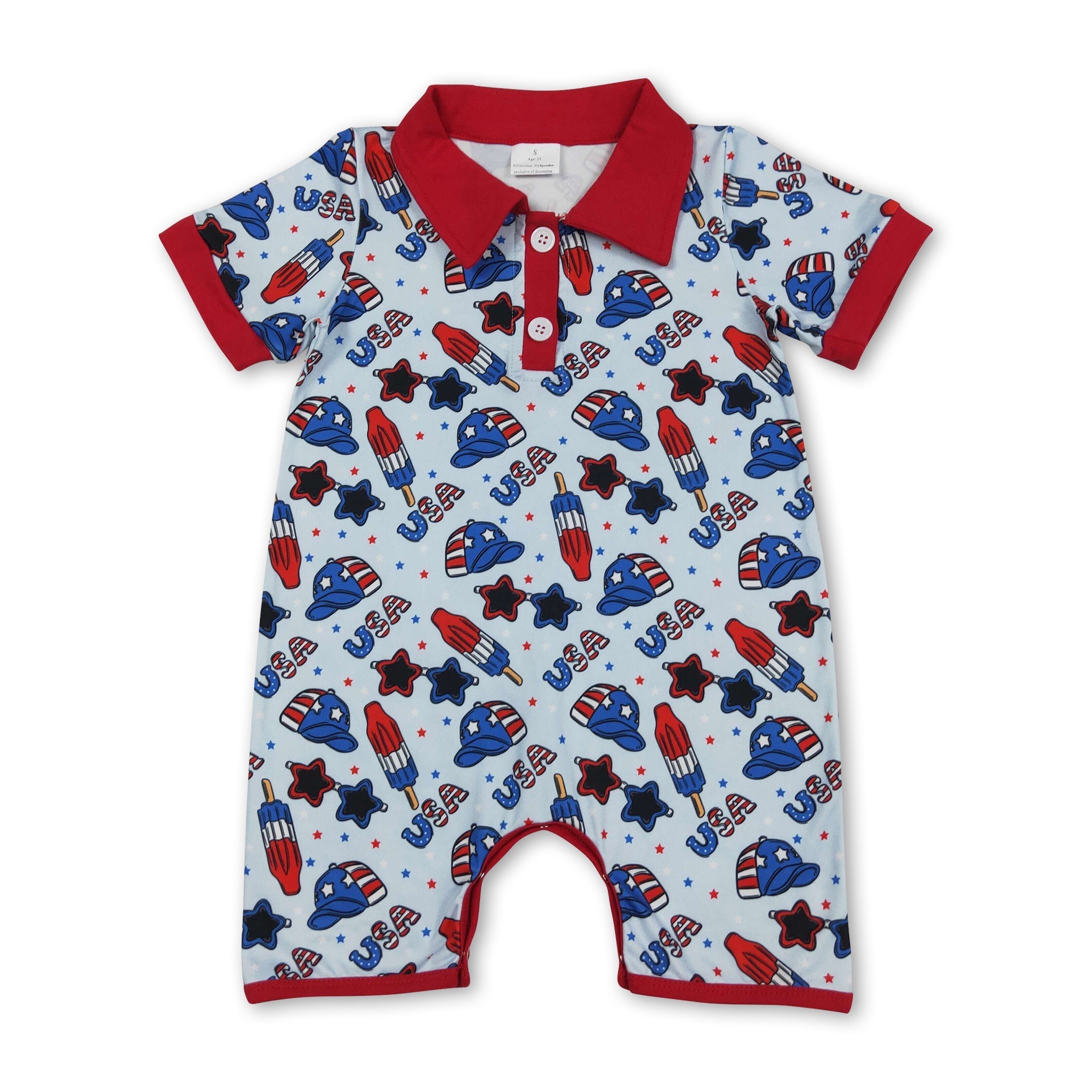 Short sleeves popsicle baby boy 4th of july romper