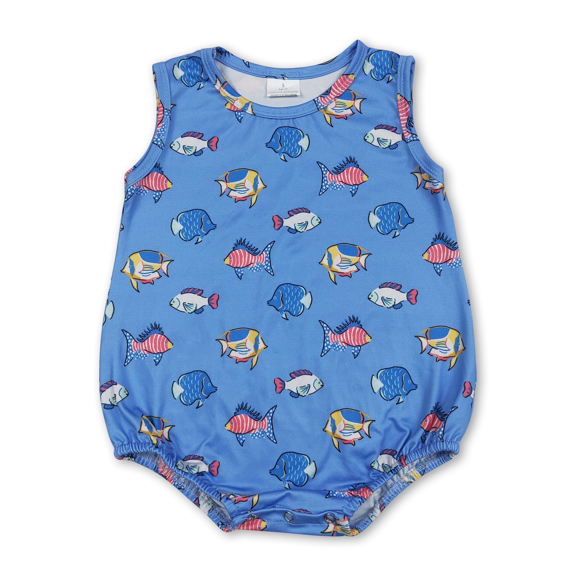 Sleeveless blue fish baby boy summer romper