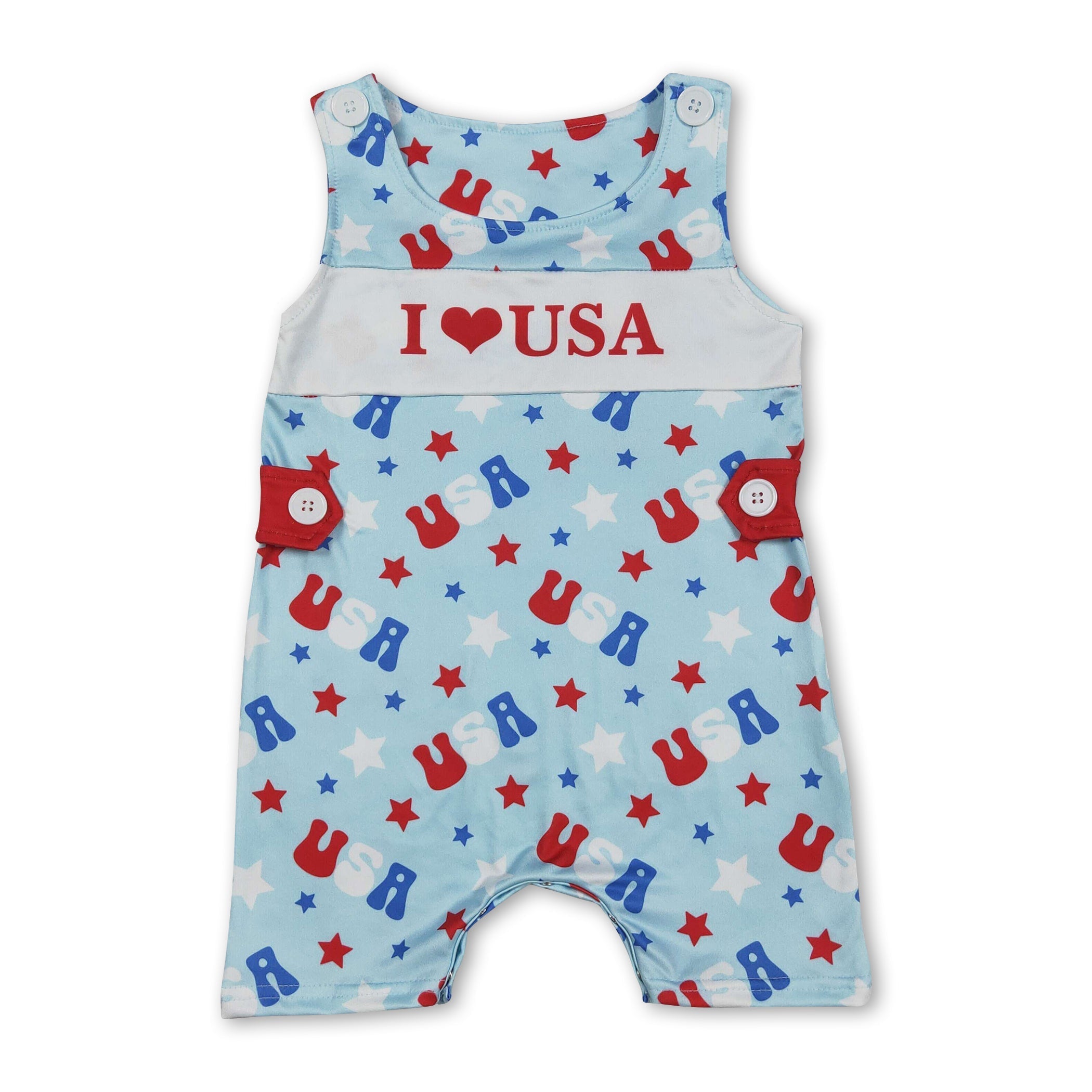 Sleeveless I love USA stars baby boy 4th of july romper