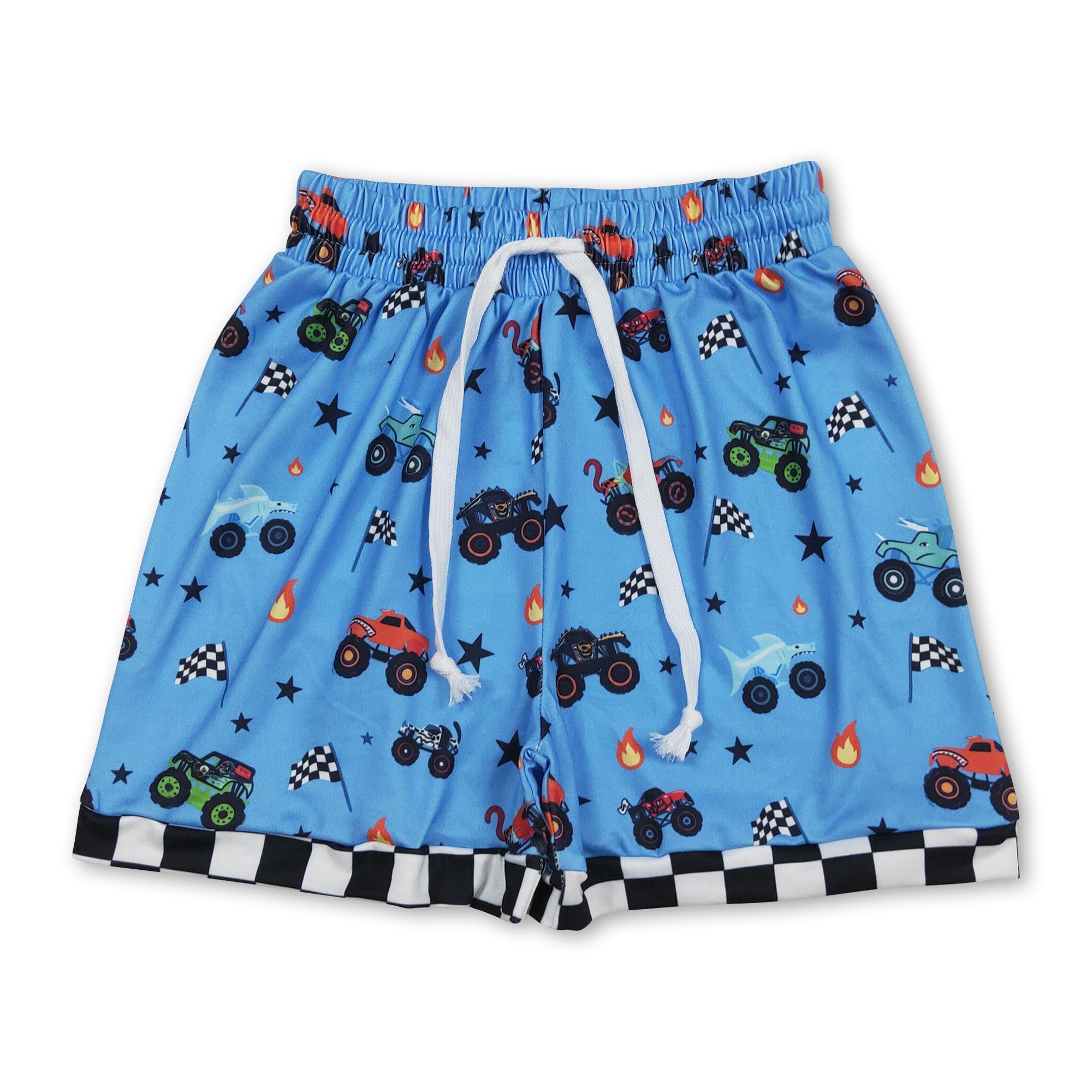 Plaid flag trucks kids boys summer shorts
