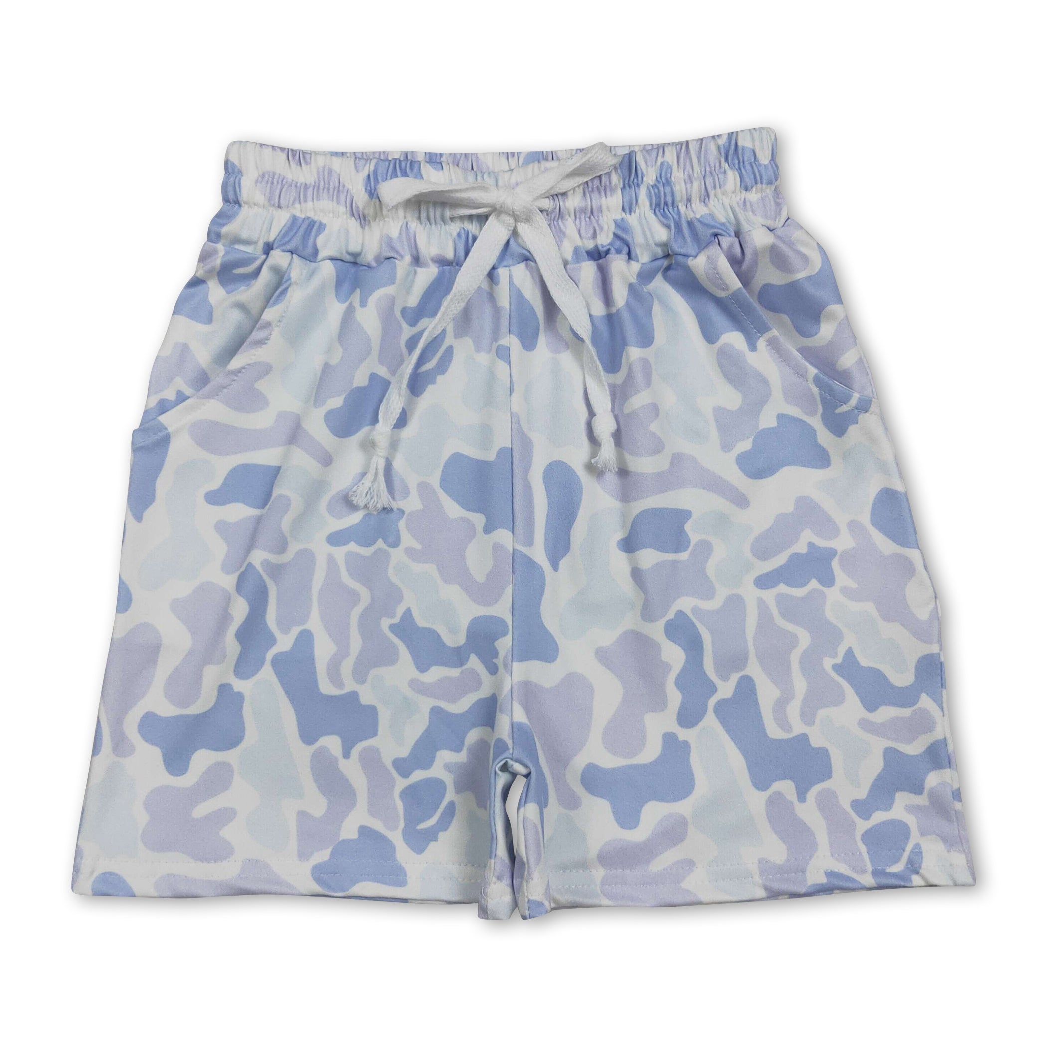 Light blue camo pockets kids boys summer shorts