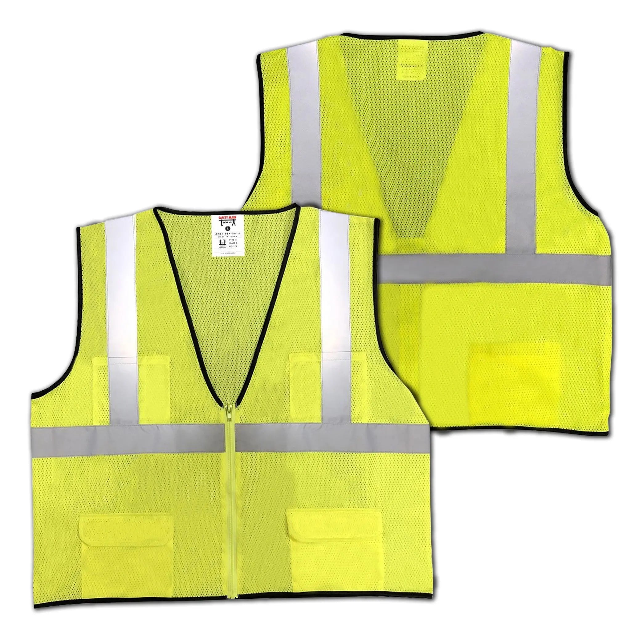 Safety Main 05EAMYZ Economy Vest, Class 2, All Mesh, Hi-Vis Yellow, Pack of 10