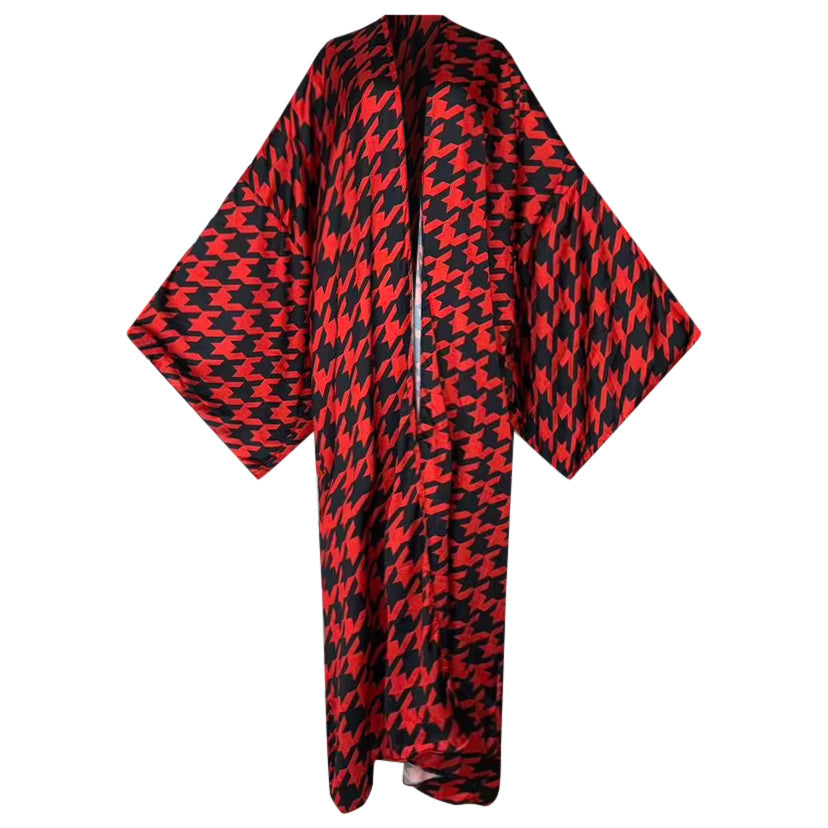 Crimson Houndstooth Kimono