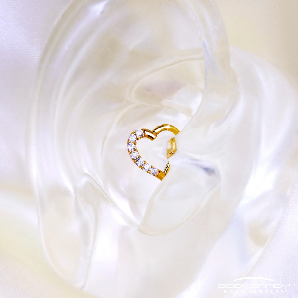 16G 5/16 14k Yellow Gold CZ Paved Ultra Luxe Right Hinged Heart Segment Ring