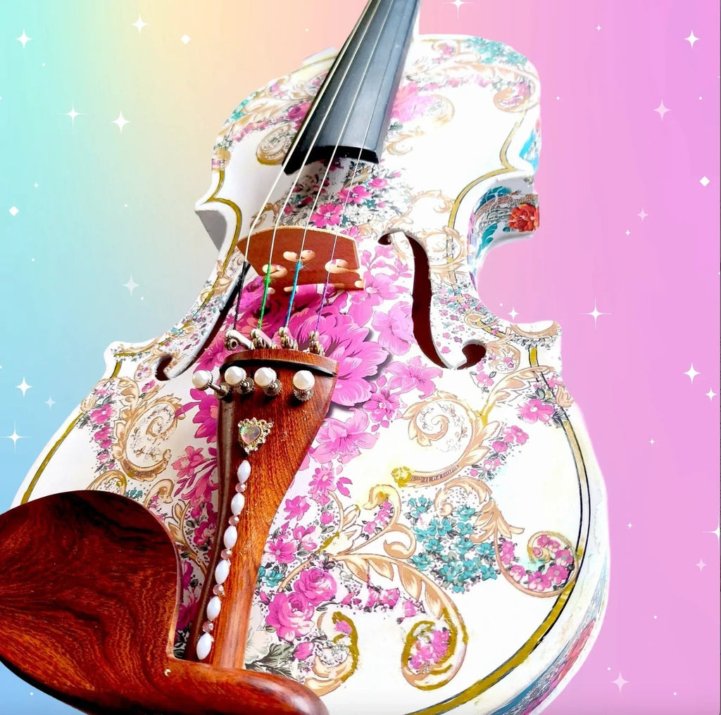 Gilded Age Violin Outfit | Crystal & Pearl Tailpiece, Carbon Fiber Bow