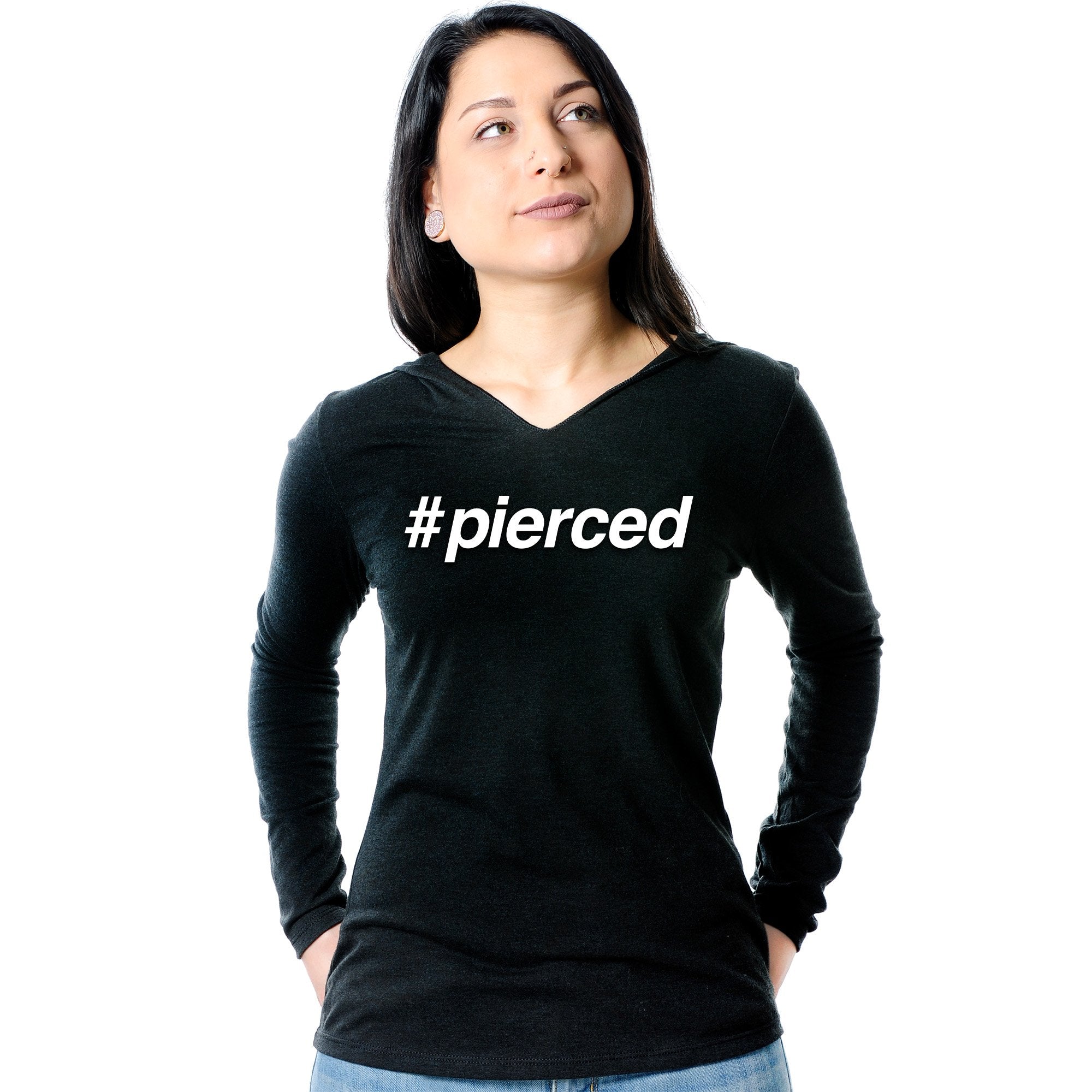 hashtag pierced Black Tapered Long Sleeve Hoodie