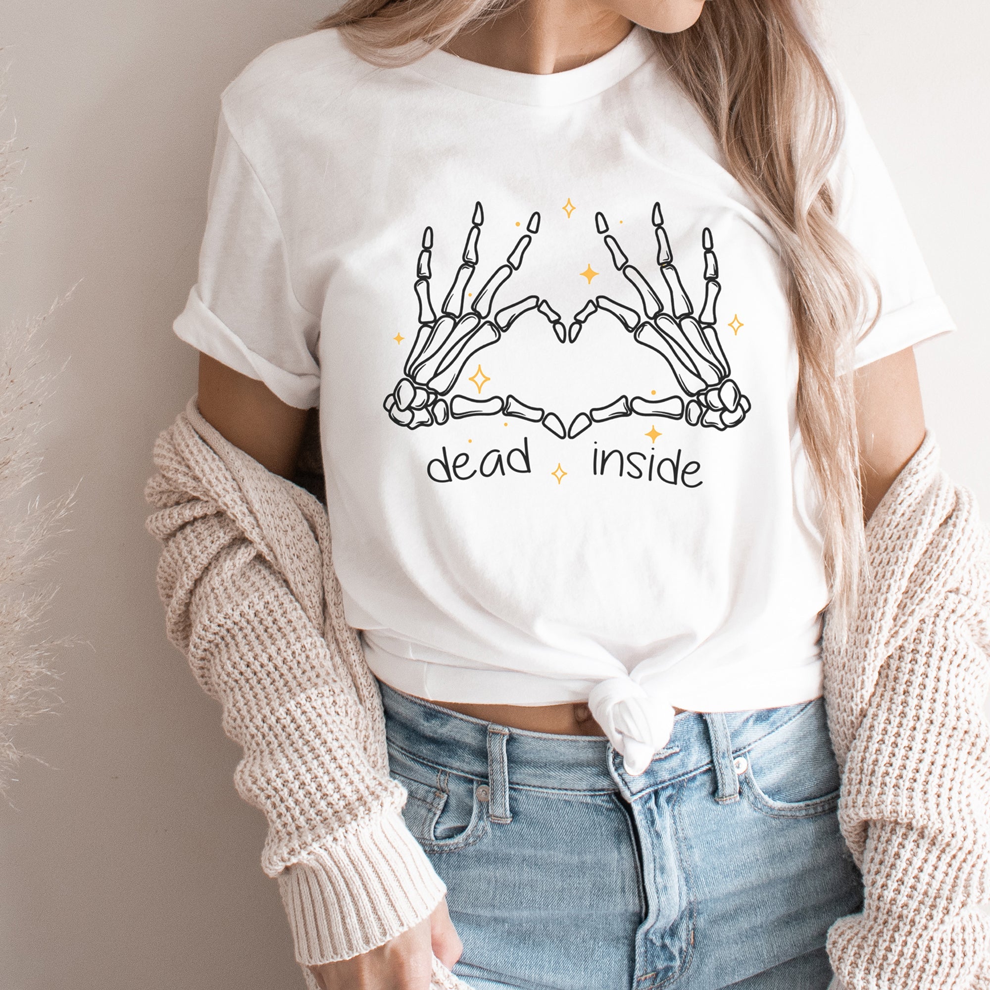 Dead Inside Heart Skeleton Hands Tee Shirt