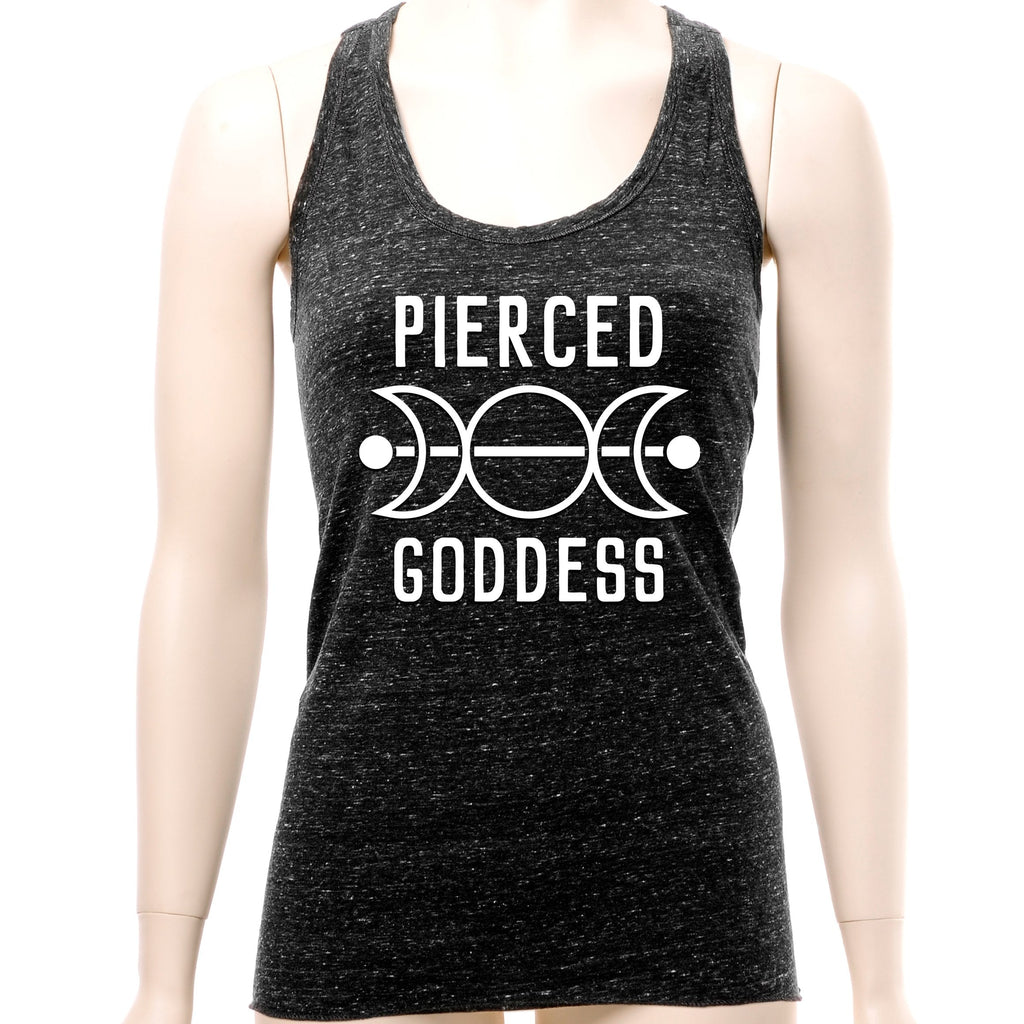 Pierced Goddess Black Gray Cosmic Twist Back Tank Top