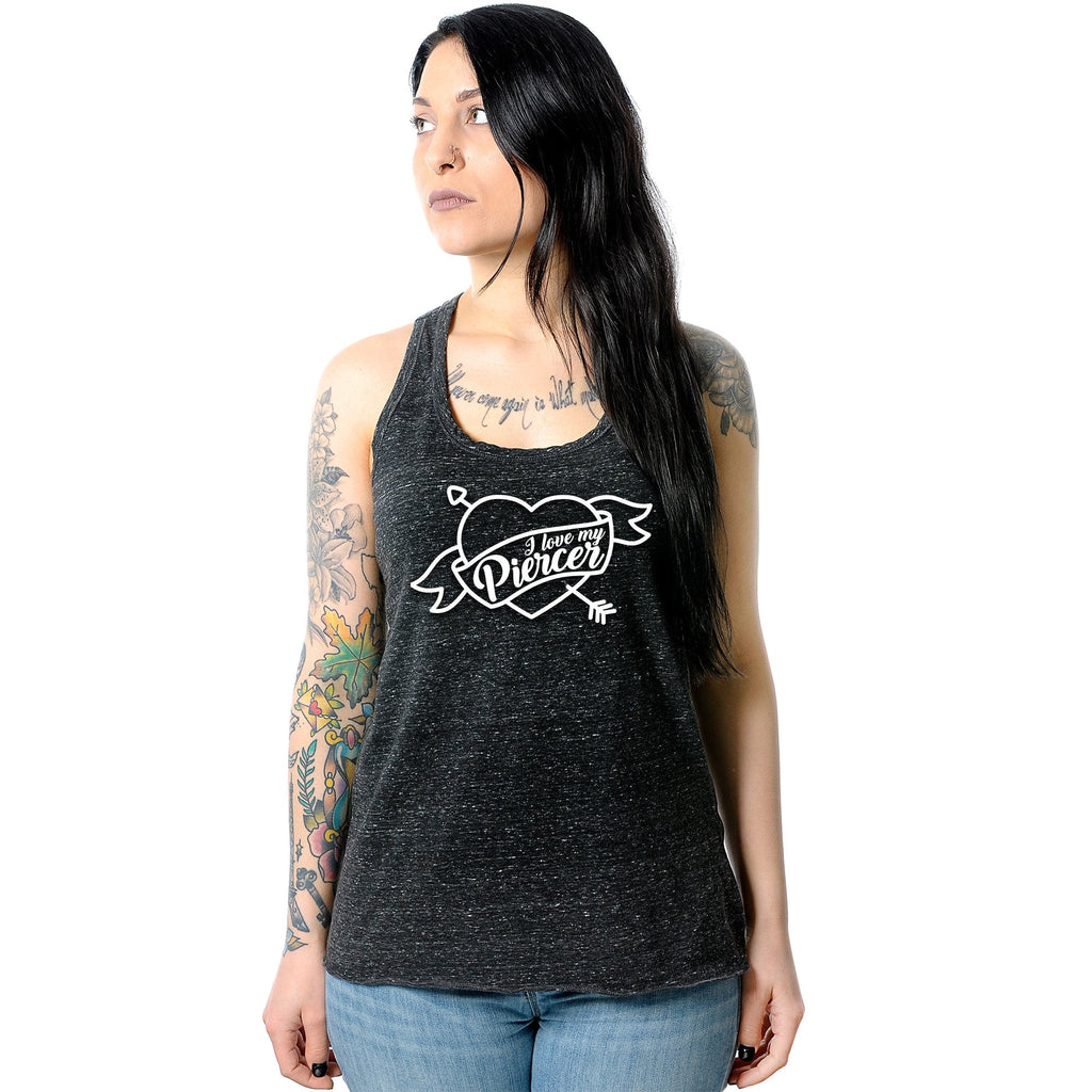 I Love My Piercer Black Gray Cosmic Twist Back Tank Top