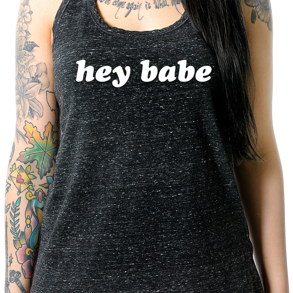 Hey Babe Black Gray Cosmic Twist Back Tank Top