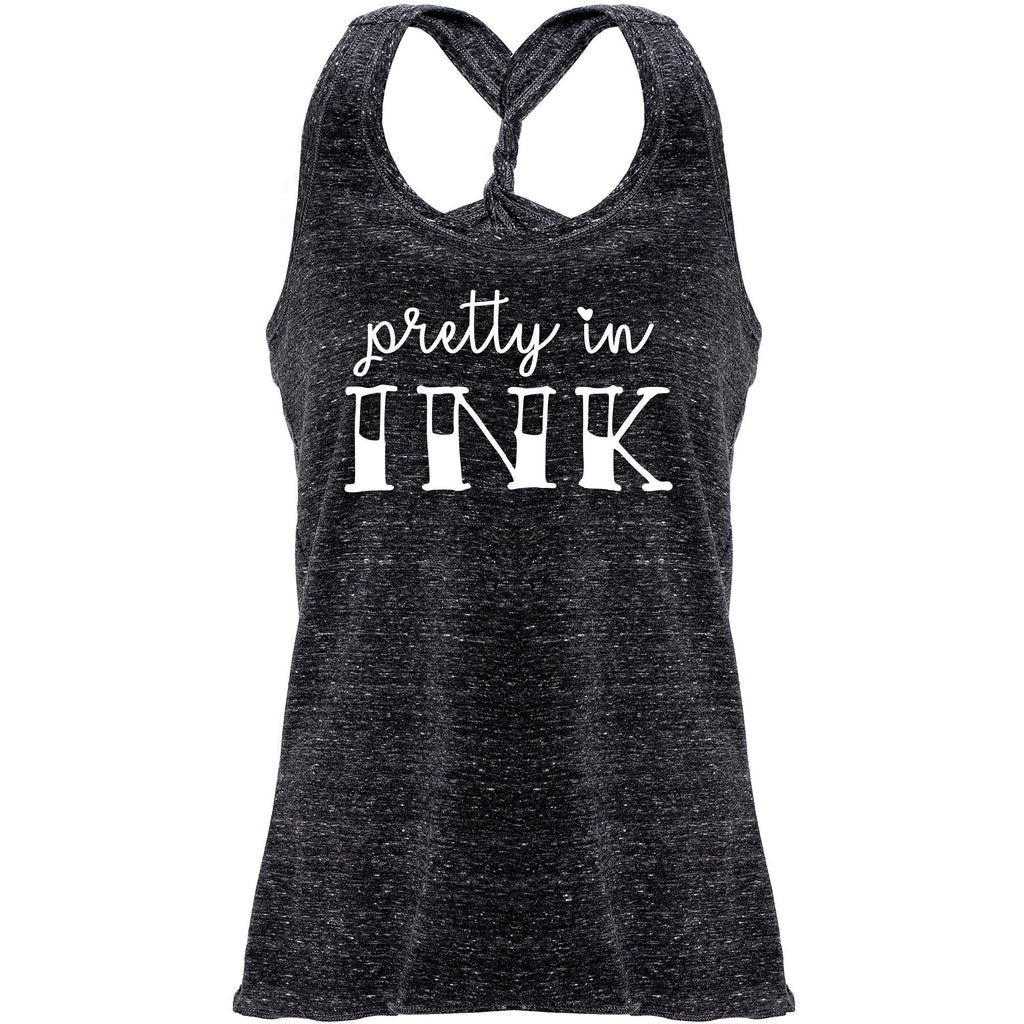 Pretty in Ink Black Gray Cosmic Twist Back Tank Top