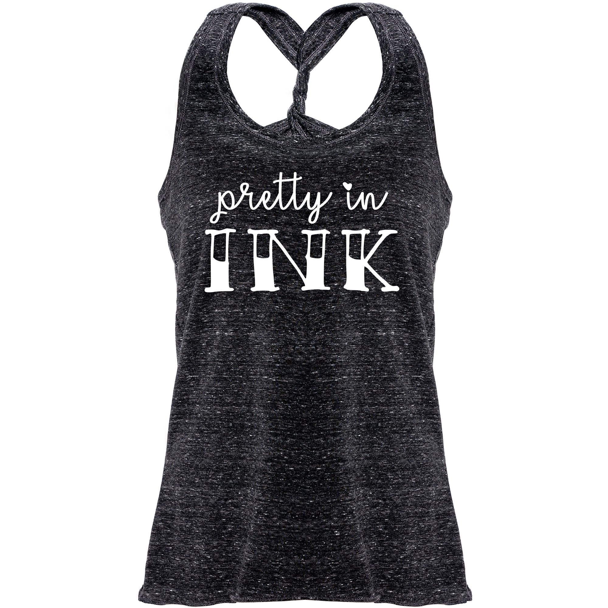 Pretty in Ink Black Gray Cosmic Twist Back Tank Top